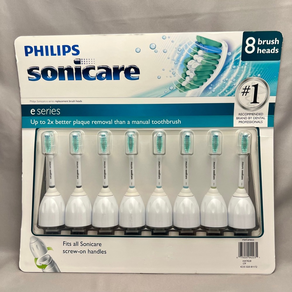 Philips Sonicare Brush Heads Unisex 8 Pack White NEW e-Series HX7028 Screw-On